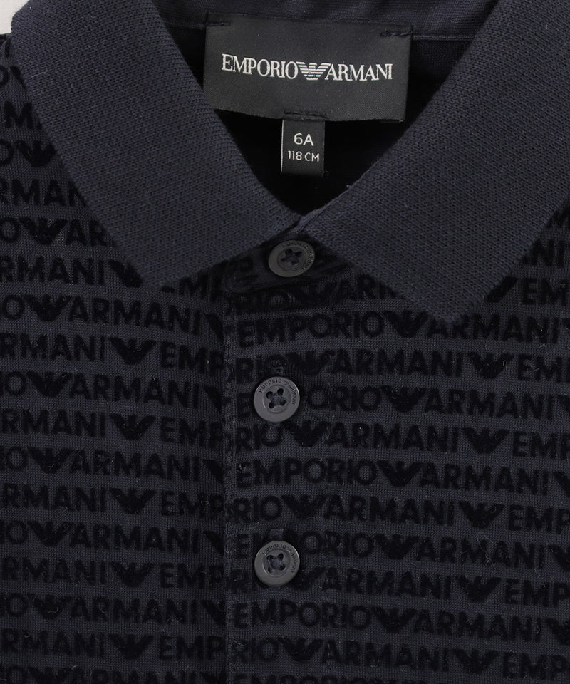 EMPORIO ARMANI オールオーバーフロックロゴリヨセル混紡ASVポロシャツ