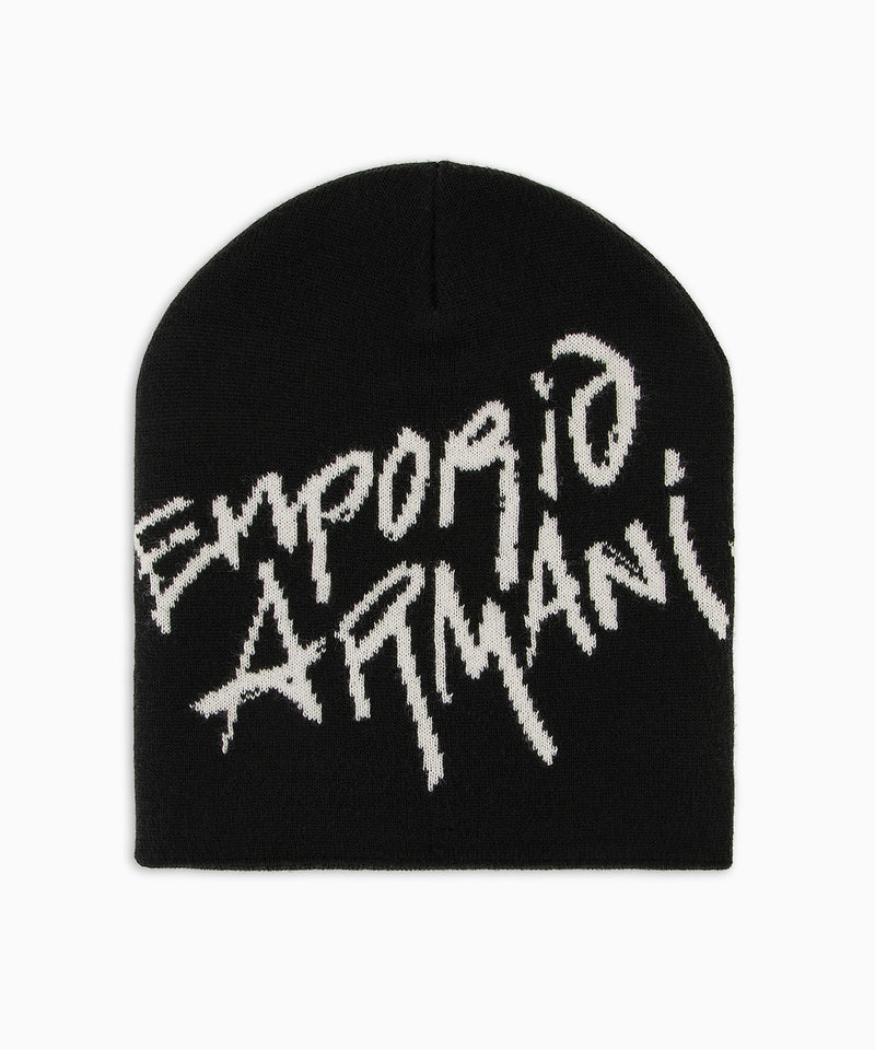 EMPORIO ARMANI グラフィティロゴバージンウール混紡 ジャカードビーニー